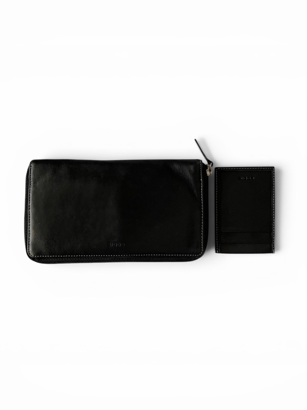 Lodis Vintage Black Leather Zip Around Clutch Travel Wallet Organizer